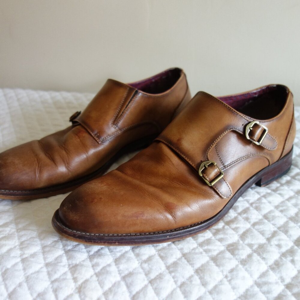 ASTON GREY Kedaeri Monk Strap Brown Leather Dress Shoes  Mens  10.5